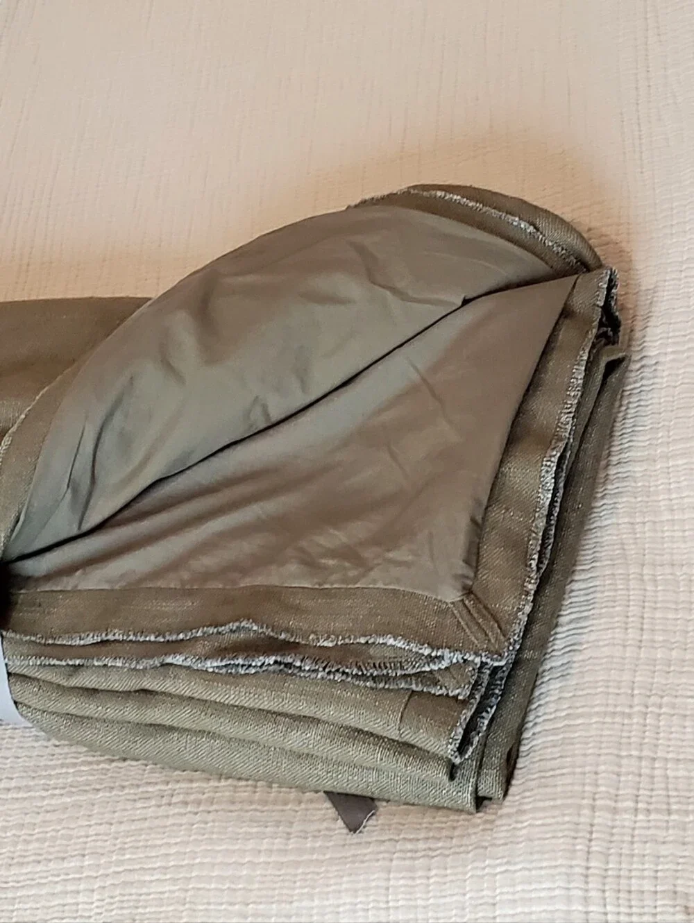 Anthropologie Olive Luxe Linen Blend Queen Duvet Cover, Frey Edges, Queen, NWT